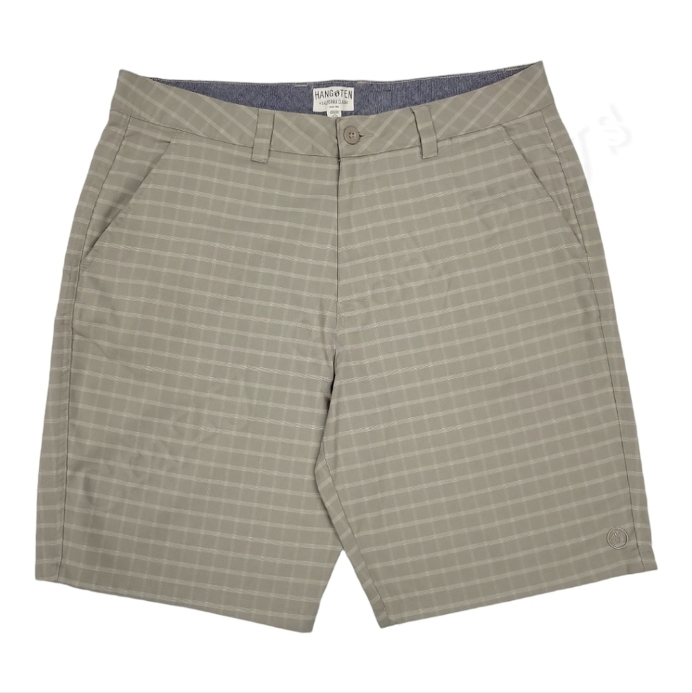 Hang Ten Classic Walkshorts Stretch Fabric, Khaki Plaid, Size 36, 10" Inseam